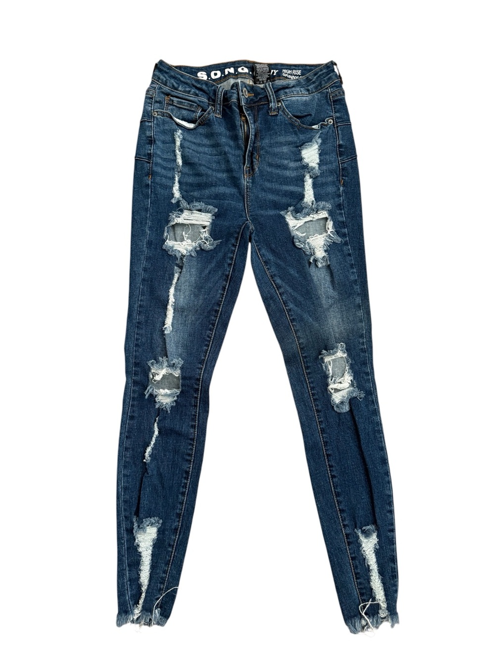 S.O.N.G. Curvy High-Rise Distressed Dark Blue Women's Skinny Jeans 5/27